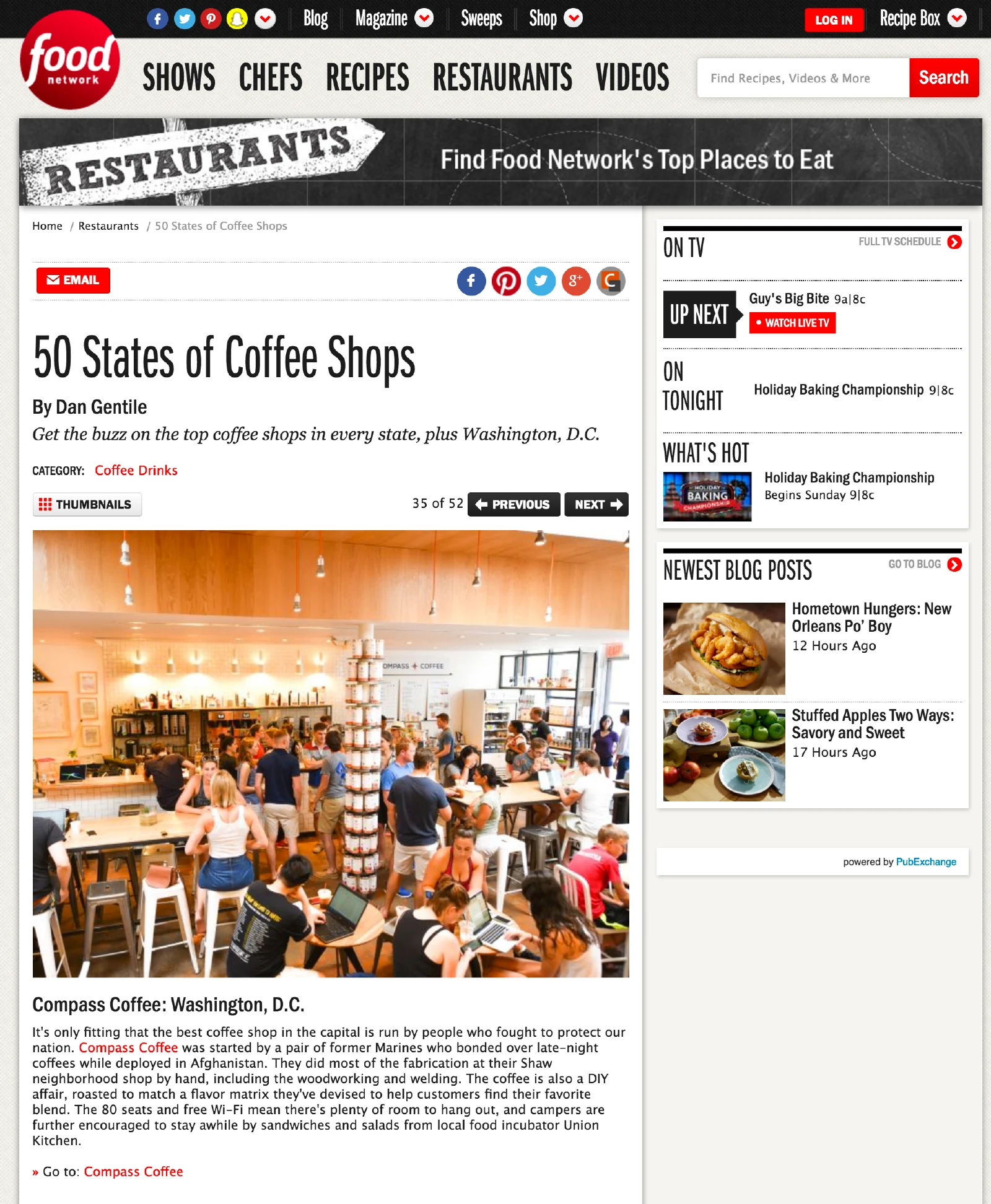 First page of Food Network’s 50 States of Coffee Shops feature