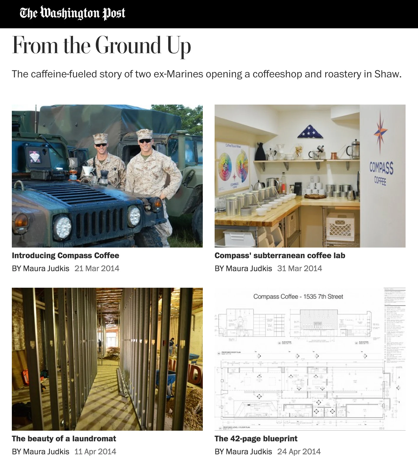 The Washington Post From the Ground Up clipping about the creation of Compass Coffee