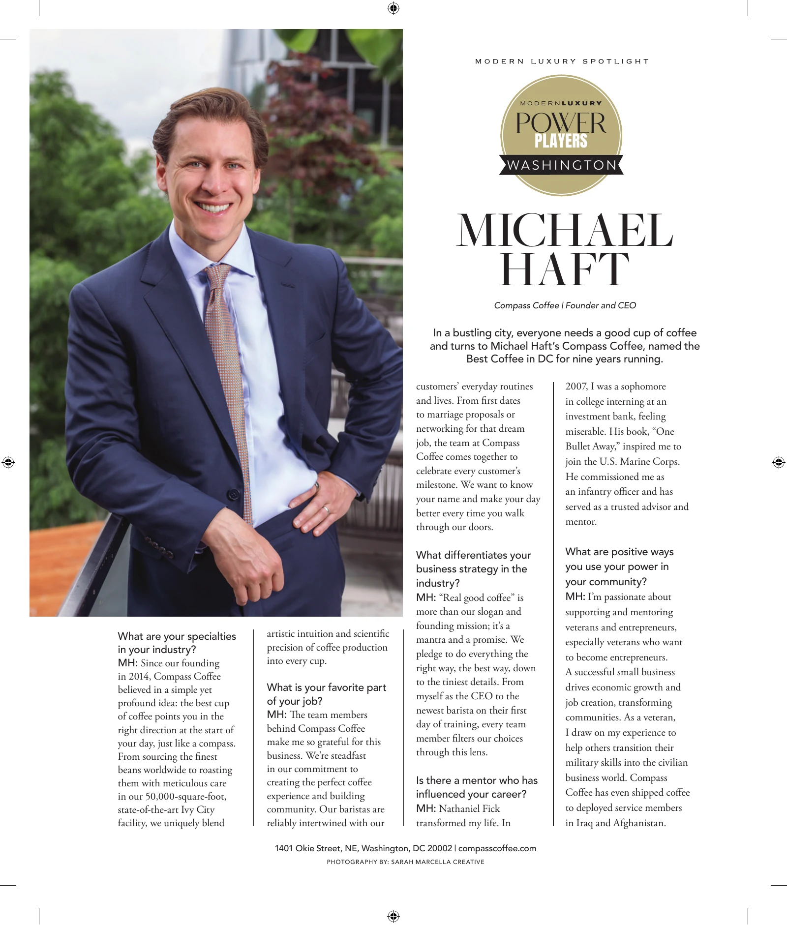 Modern Luxury’s May 2024 Power Players Washington page profiling Michael Haft